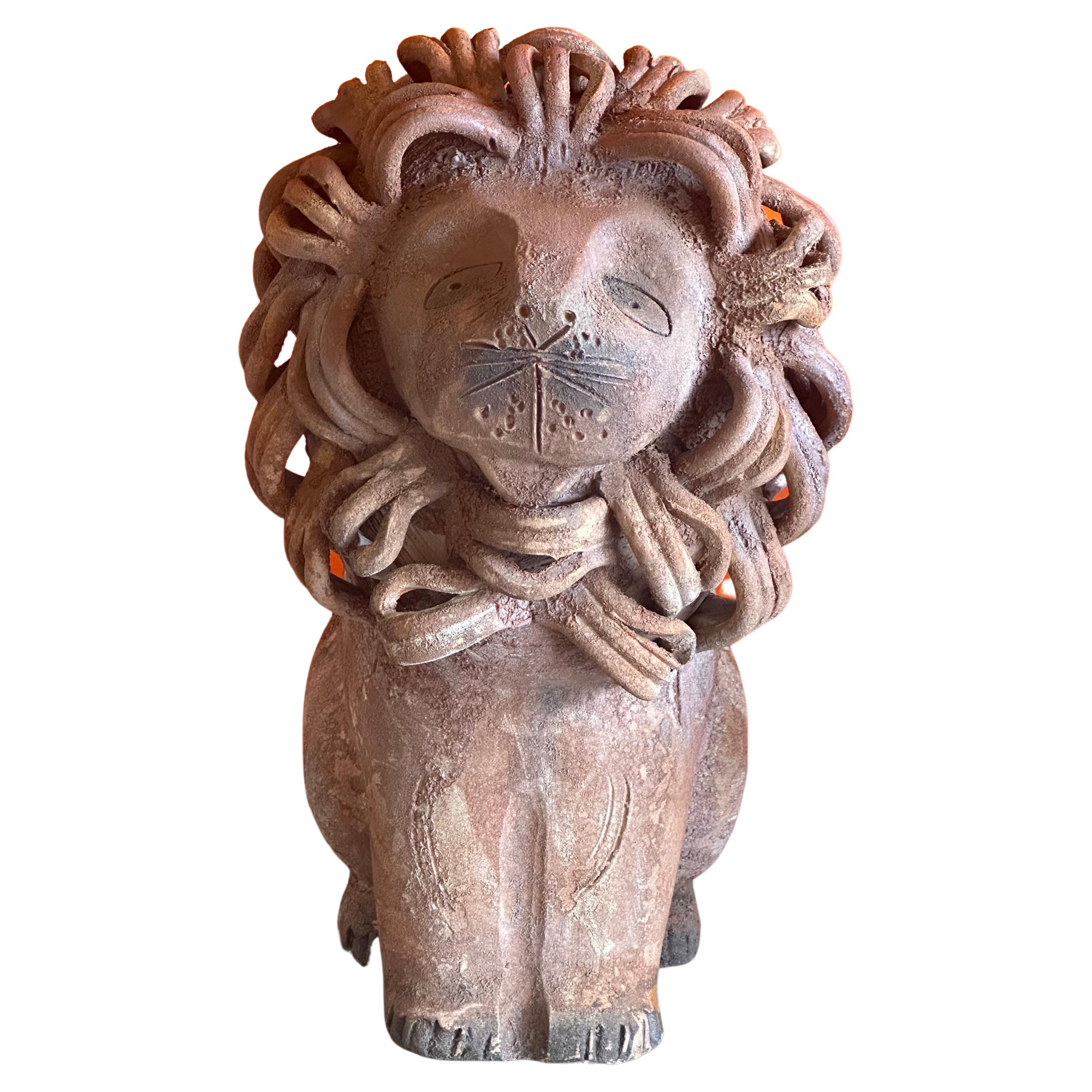 Sculpture de lion vintage en céramique/poterie d'Aldo Londo pour Bitossi Raymor en vente