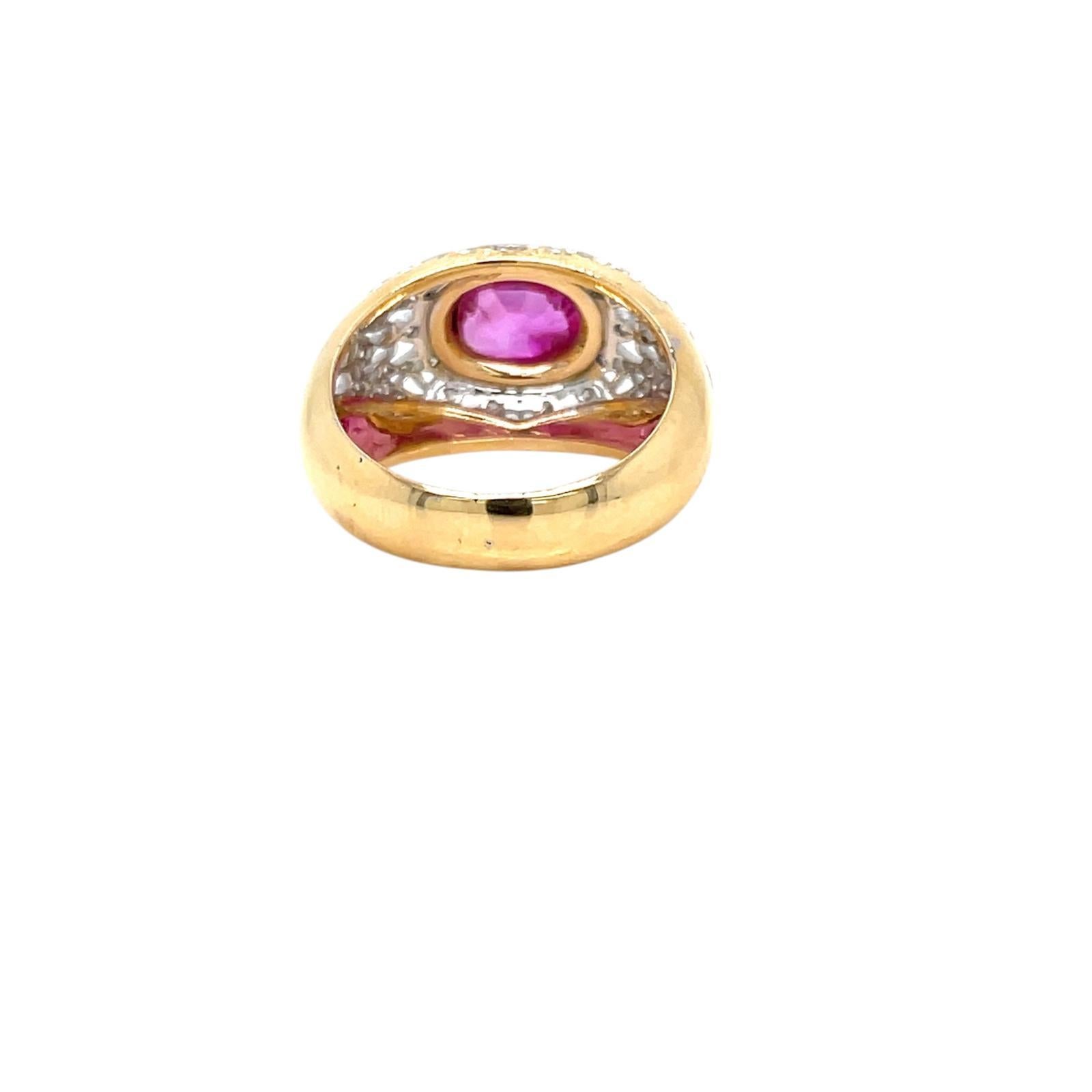 Brilliant Cut Vintage Certified Burma Ruby No Heat Diamond Filigree Gold Ring For Sale