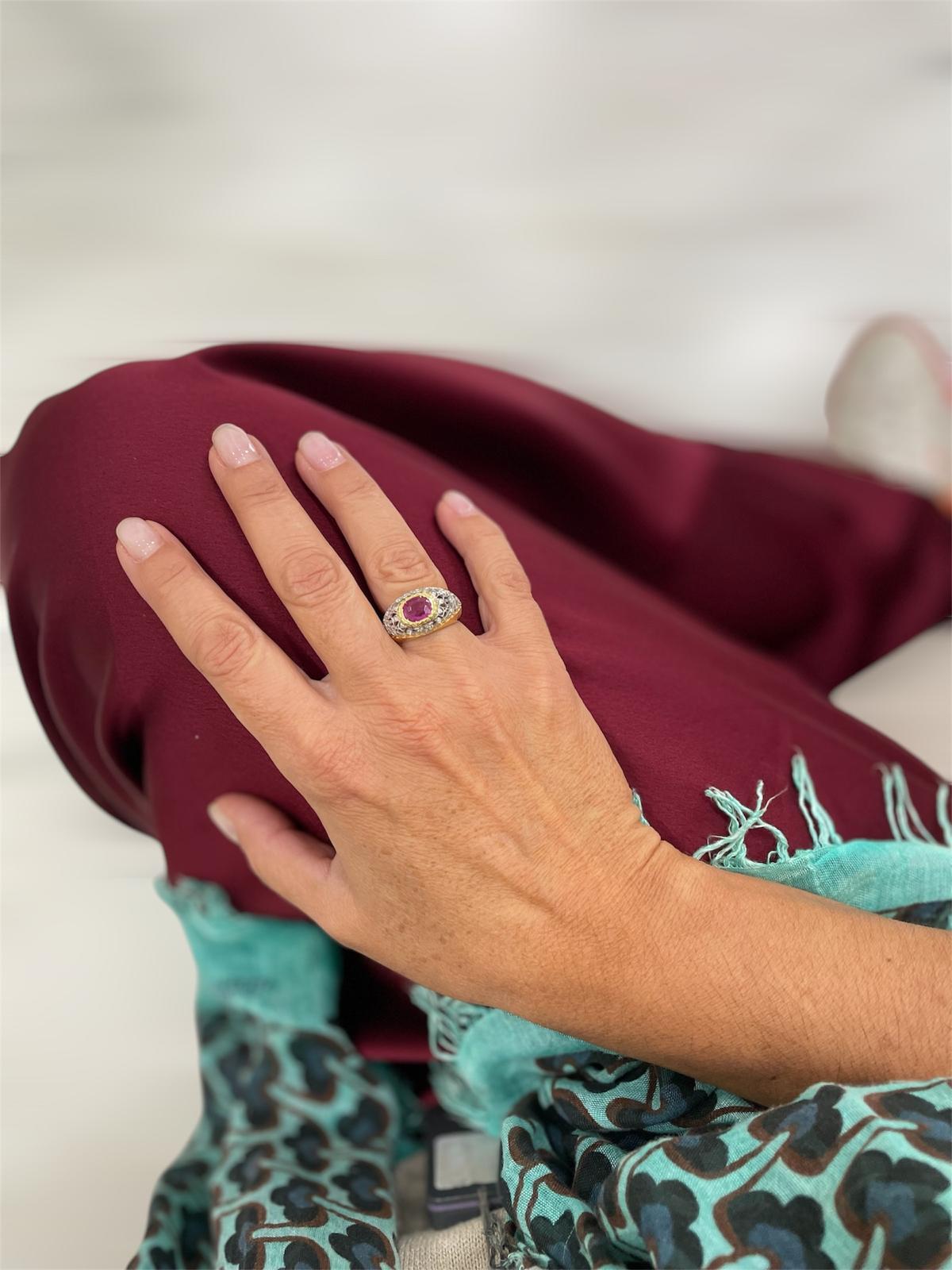 Vintage Certified Burma Ruby No Heat Diamond Filigree Gold Ring For Sale 3