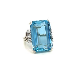 Vintage Certified 25 Carat Santa Maria Aquamarine Diamond Gold Ring