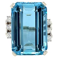 Vintage Certified 25 Carat Santa Maria Aquamarine Diamond Gold Ring