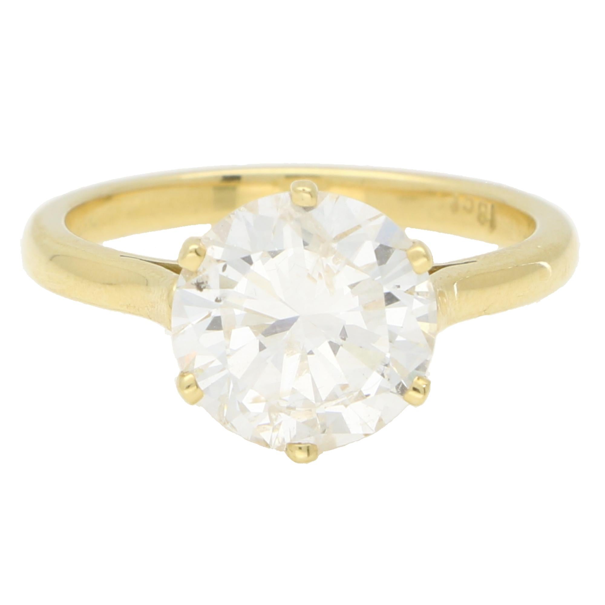 Anillo solitario de diamante de talla brillante redondo certificado vintage de 3,40 ct en oro de 18k