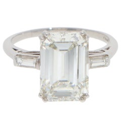 Vintage Certified 6.35ct Emerald-Cut Diamond Three Stone Ring
