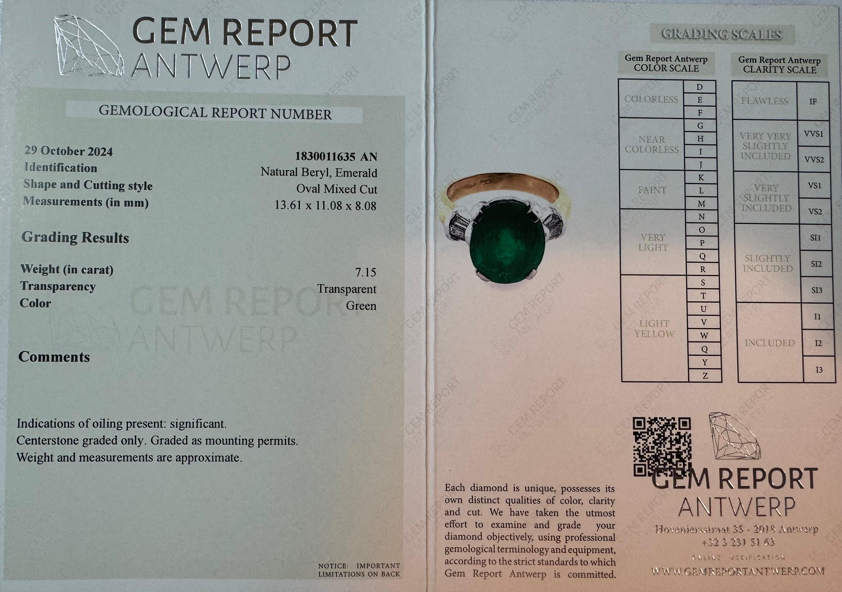 Vintage Certified 7.15 Carats emerald ring For Sale 2