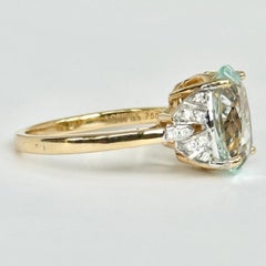 Anillo solitario vintage de oro de 18 quilates con aguamarina y diamantes certificados