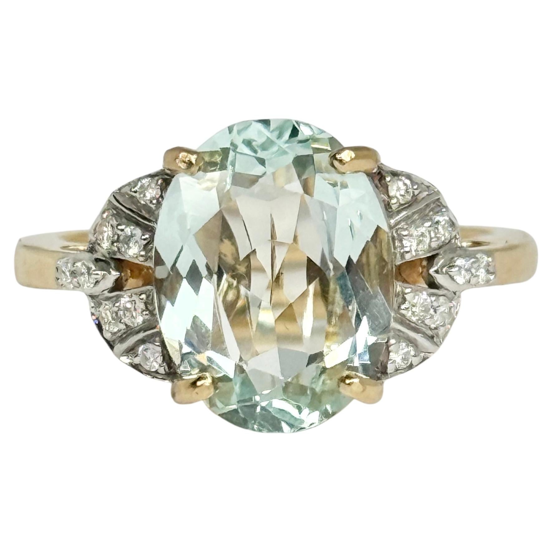 Vintage Certified Aquamarine and Diamond 18 Carat Gold Solitaire Ring