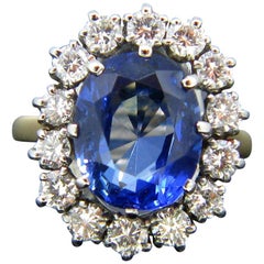 Vintage Certified Ceylon Sapphire Diamond Cluster Gold Platinum Ring