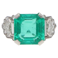 Vintage Certified Colombian Emerald and Diamond Ring