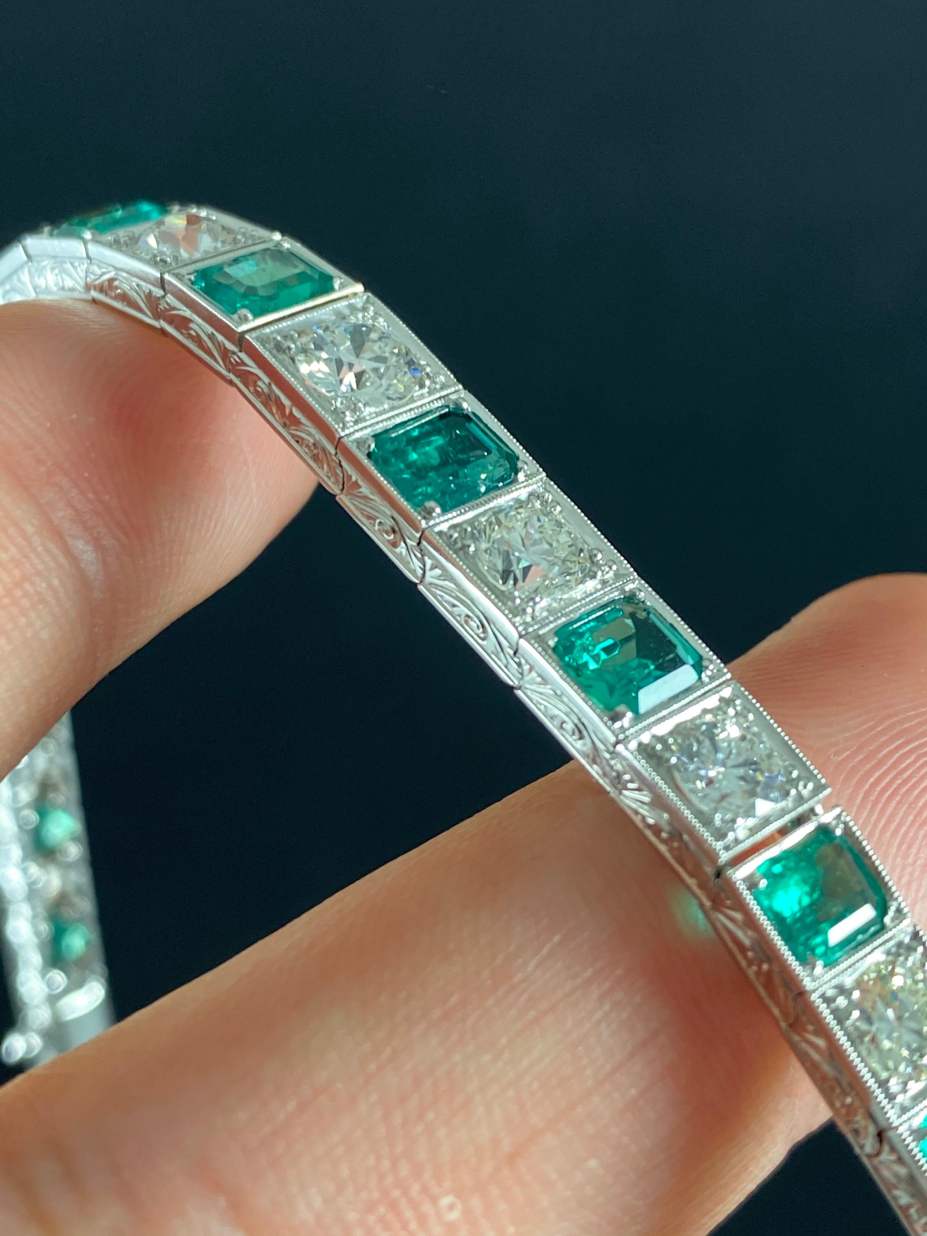 Vintage Certified Colombian Emerald Diamond Bracelet Platinum White Gold 1990s For Sale 8