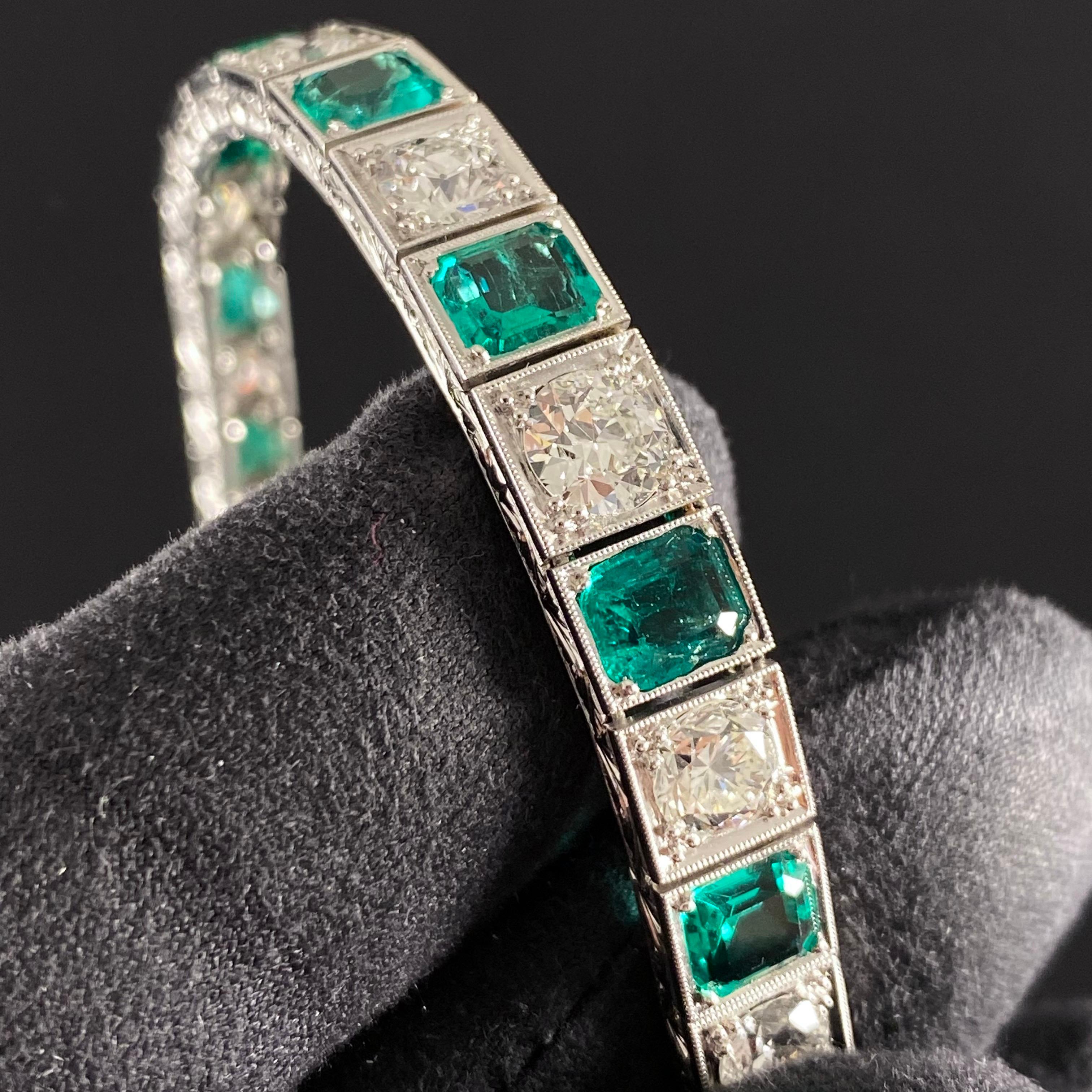 Vintage zertifiziertes kolumbianisches Smaragd-Diamant-Armband aus Platin und Weißgold 1990er Jahre im Angebot 10
