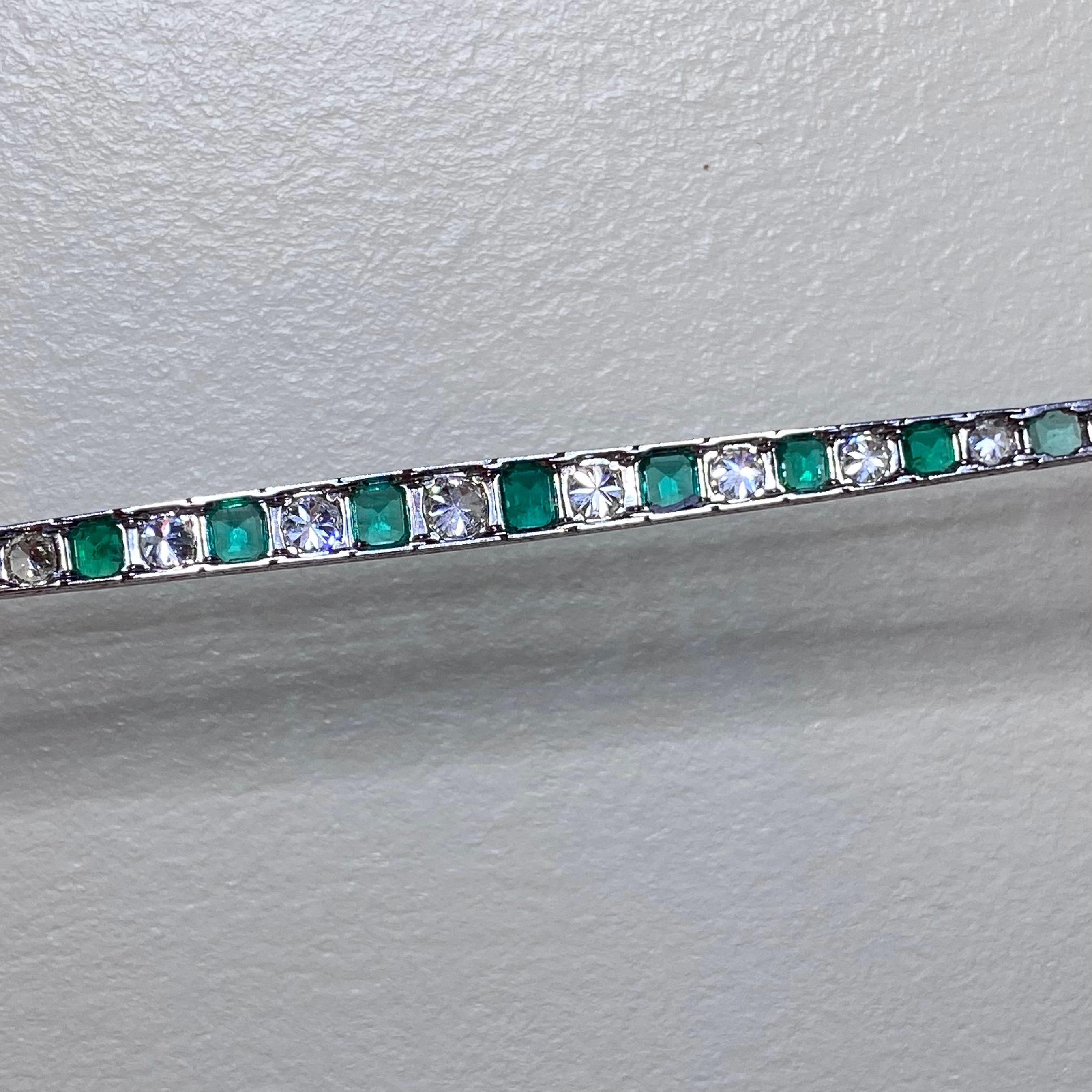 Vintage Certified Colombian Emerald Diamond Bracelet Platinum White Gold 1990s For Sale 11