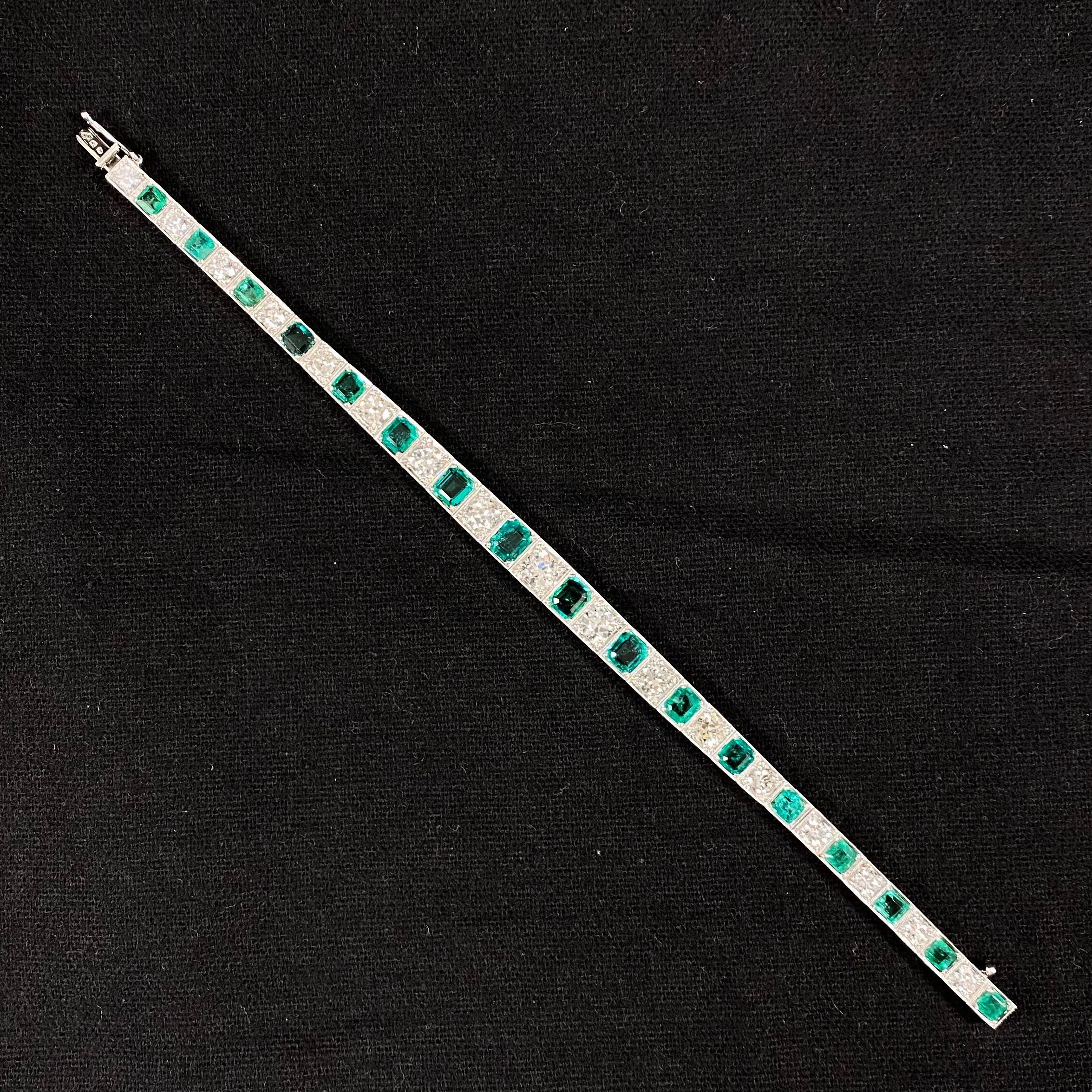 Vintage Certified Colombian Emerald Diamond Bracelet Platinum White Gold 1990s For Sale 12