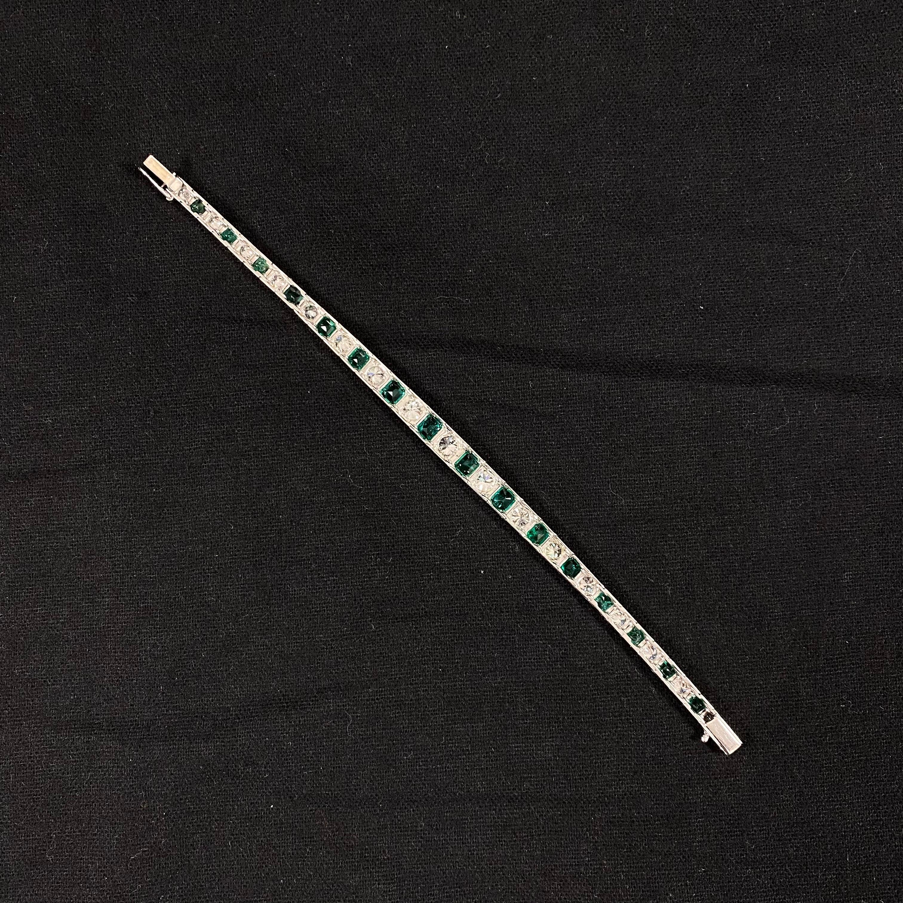 Vintage zertifiziertes kolumbianisches Smaragd-Diamant-Armband aus Platin und Weißgold 1990er Jahre im Angebot 13