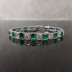 Pulsera Vintage de Diamantes Esmeralda Colombiana Certificada Platino Oro Blanco Años 90