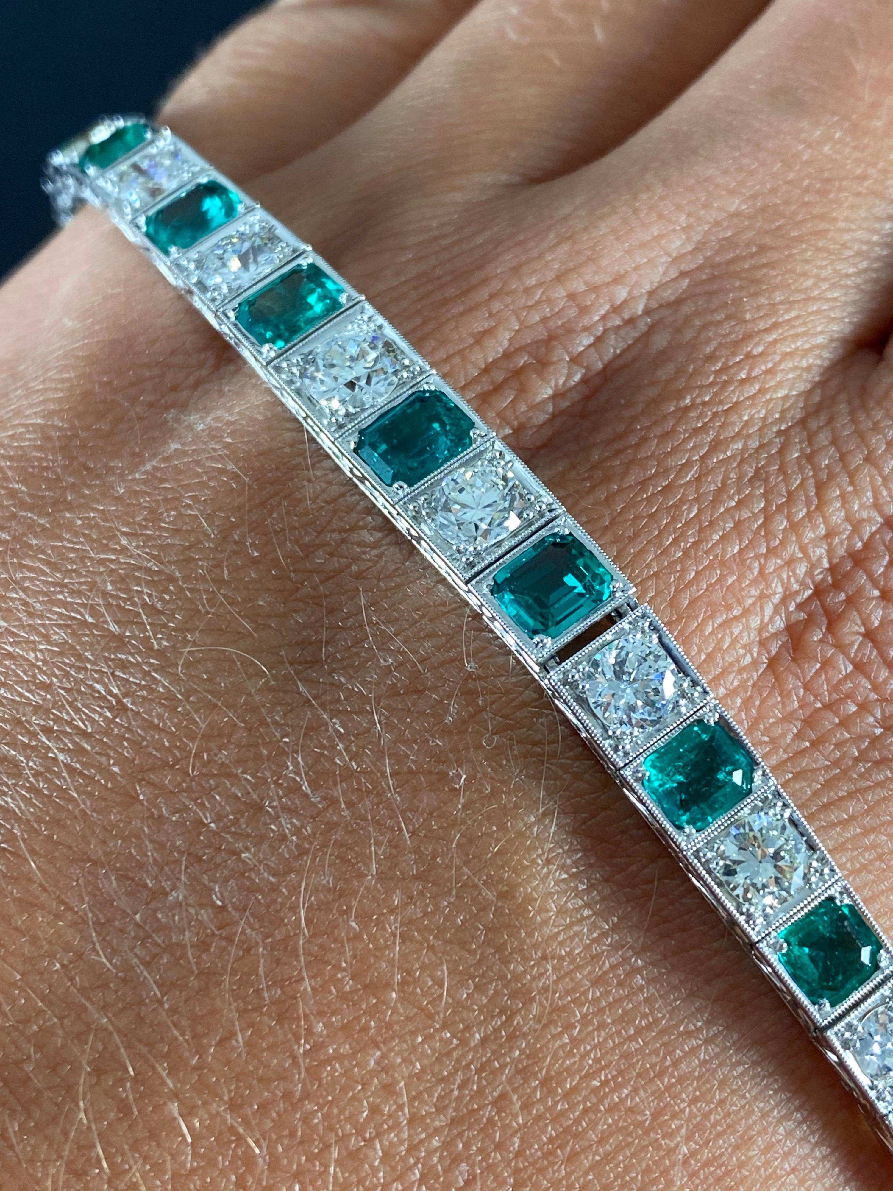 Vintage zertifiziertes kolumbianisches Smaragd-Diamant-Armband aus Platin und Weißgold 1990er Jahre im Angebot 6