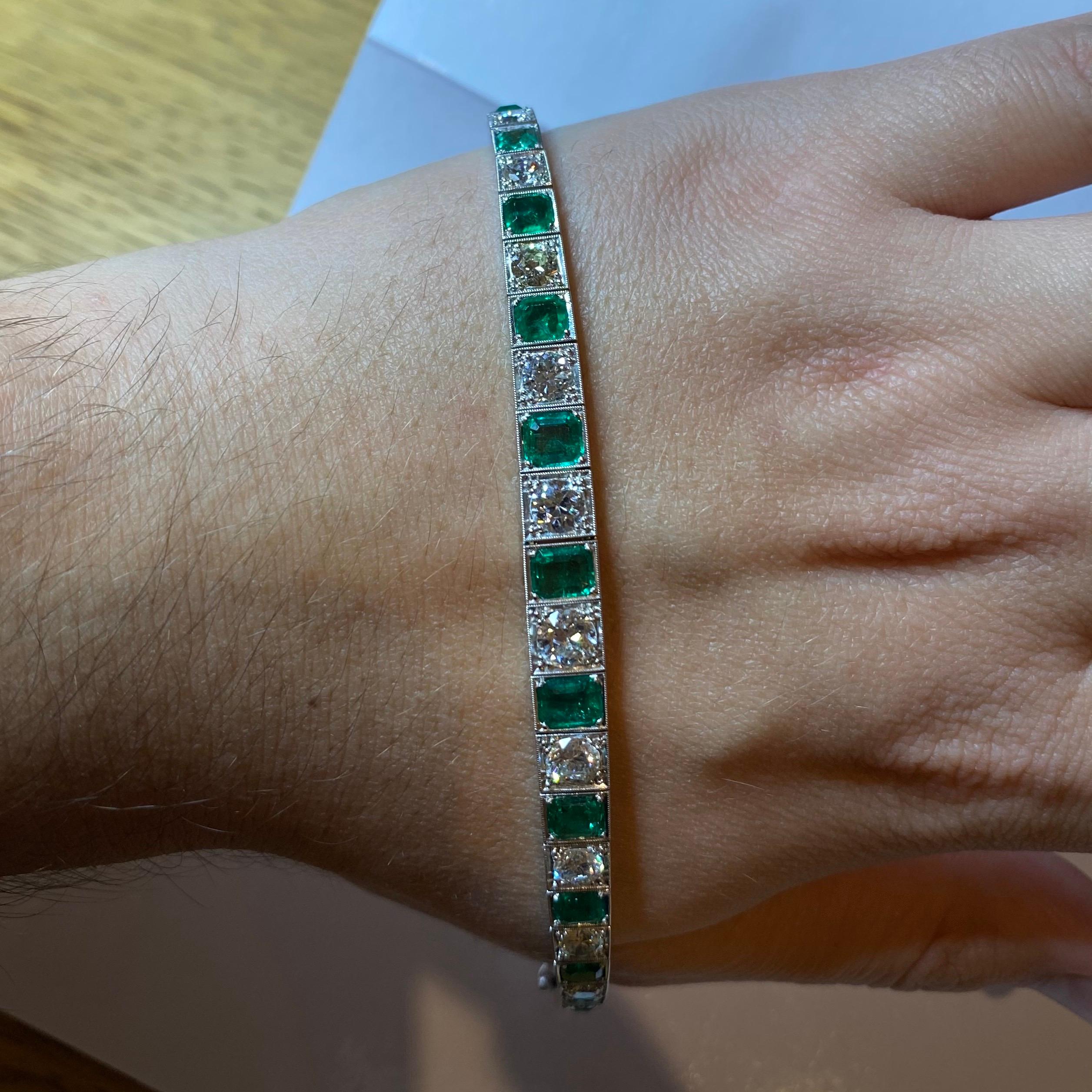 Vintage zertifiziertes kolumbianisches Smaragd-Diamant-Armband aus Platin und Weißgold 1990er Jahre im Angebot 7