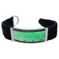 Bracelet vintage certifié naturel vert pomme, diamants blancs et noirs