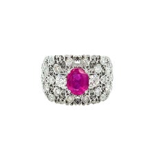 Vintage Certified No Heat Burma Ruby Diamond Engraved Gold Ring