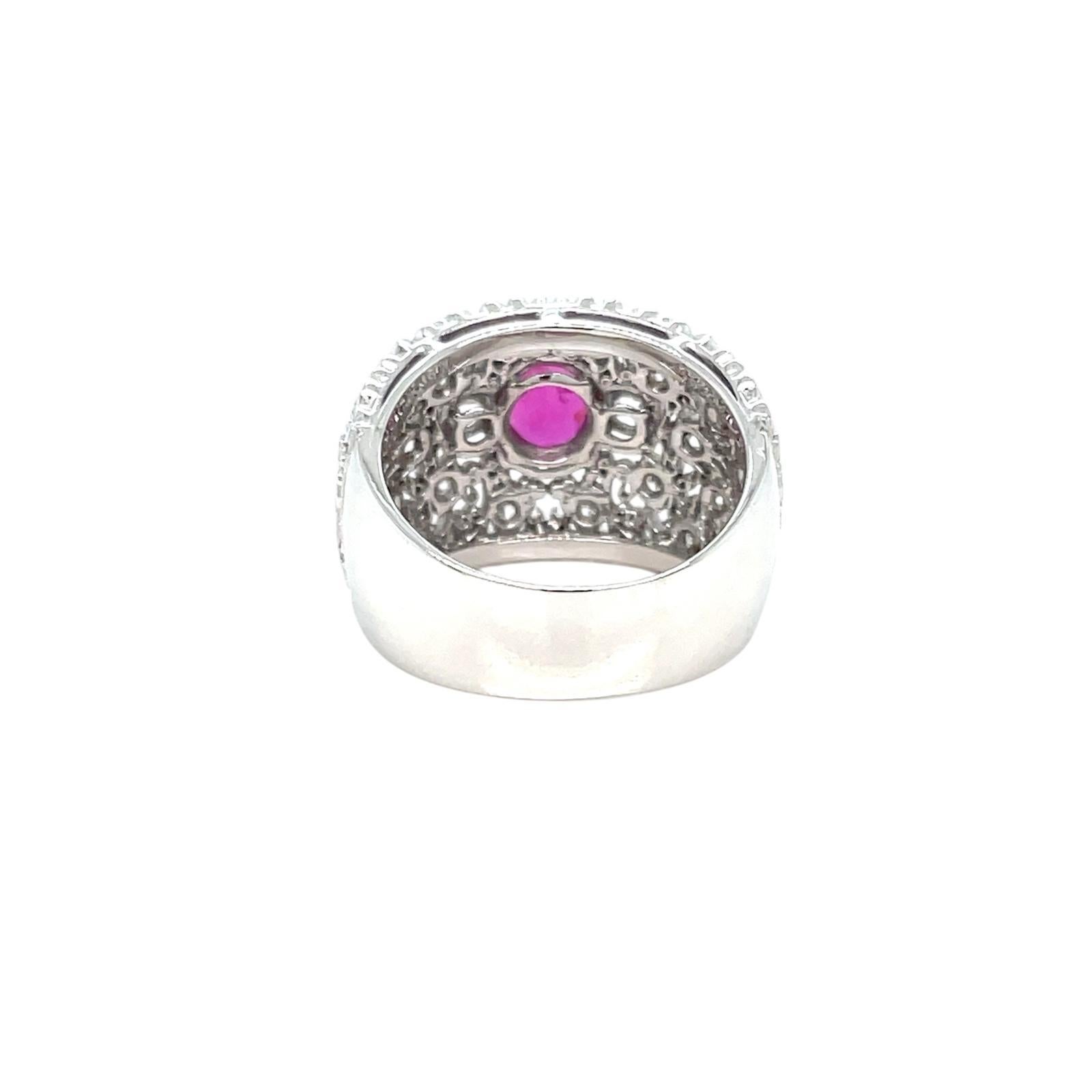 Old Mine Cut Vintage Certified No Heat Burma Ruby Diamond Engraved Gold Ring For Sale
