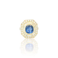 Vintage Certified no heated 3.08 Carats sapphire and diamond ring