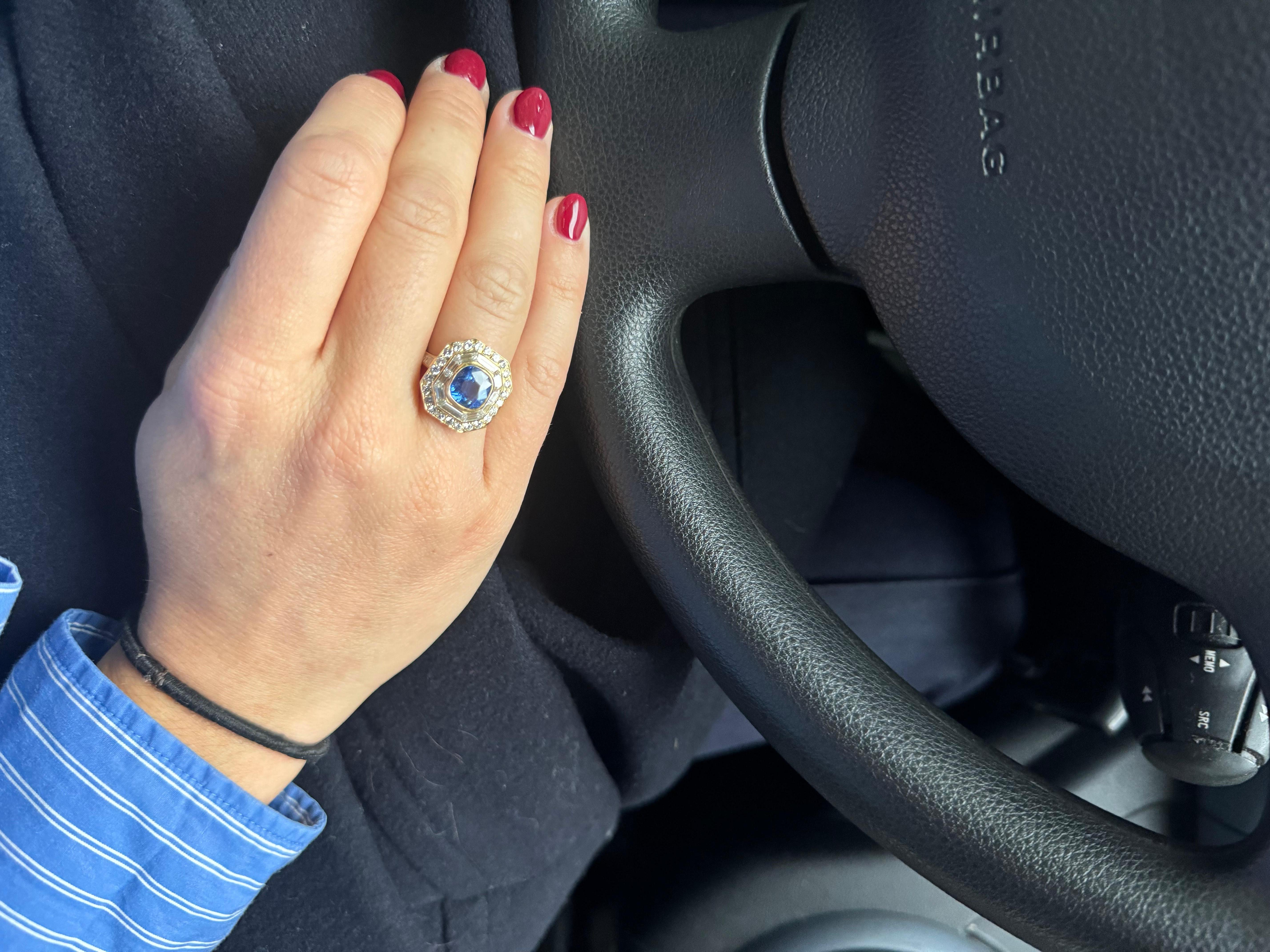 Anello con zaffiro e diamante d'epoca certificato e non riscaldato da 3,08 carati in vendita 2