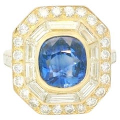 Bague Vintage certifiée non chauffée 3.08 Carats saphir et diamant