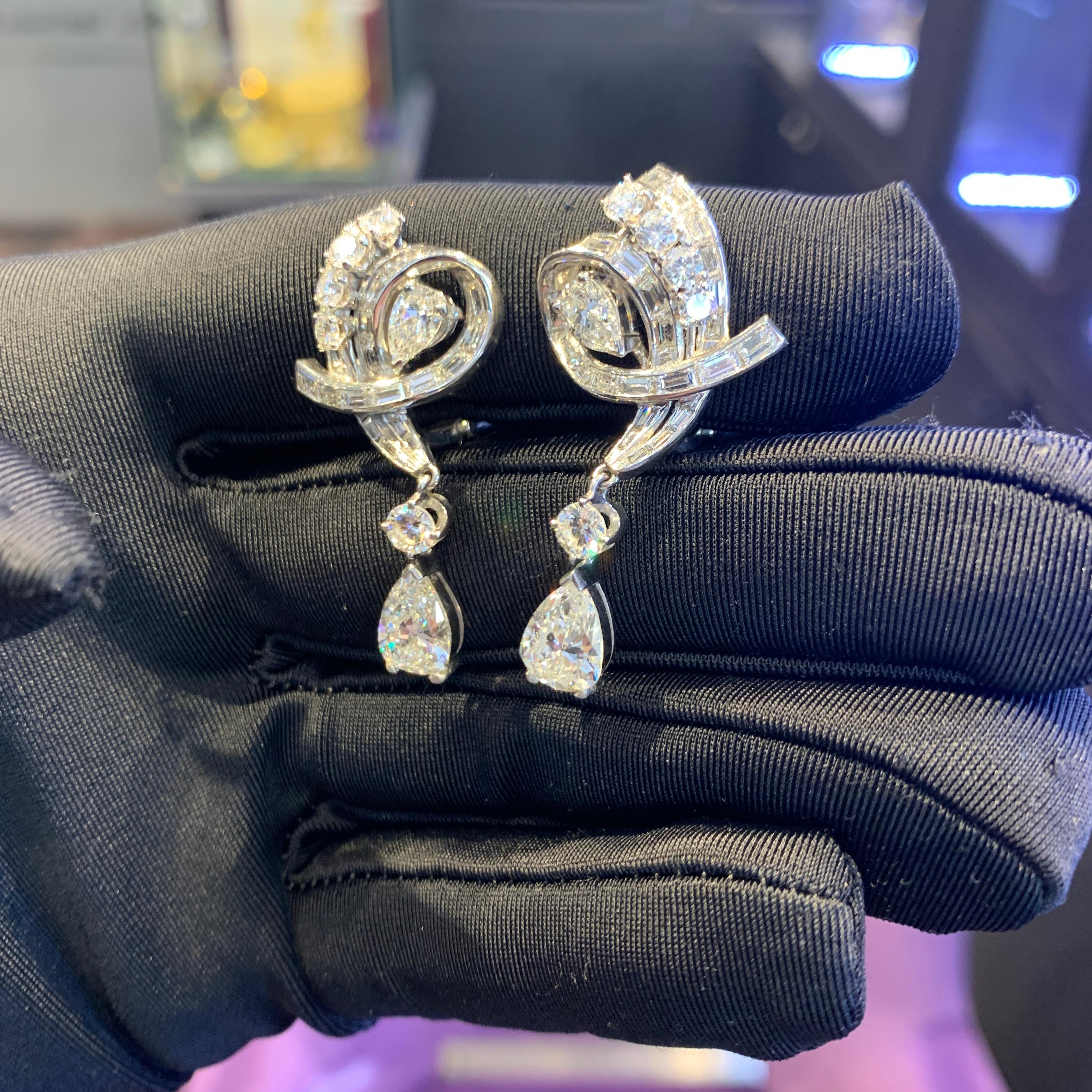 Vintage Certified Pear Shaped Diamond Earrings For Sale 2