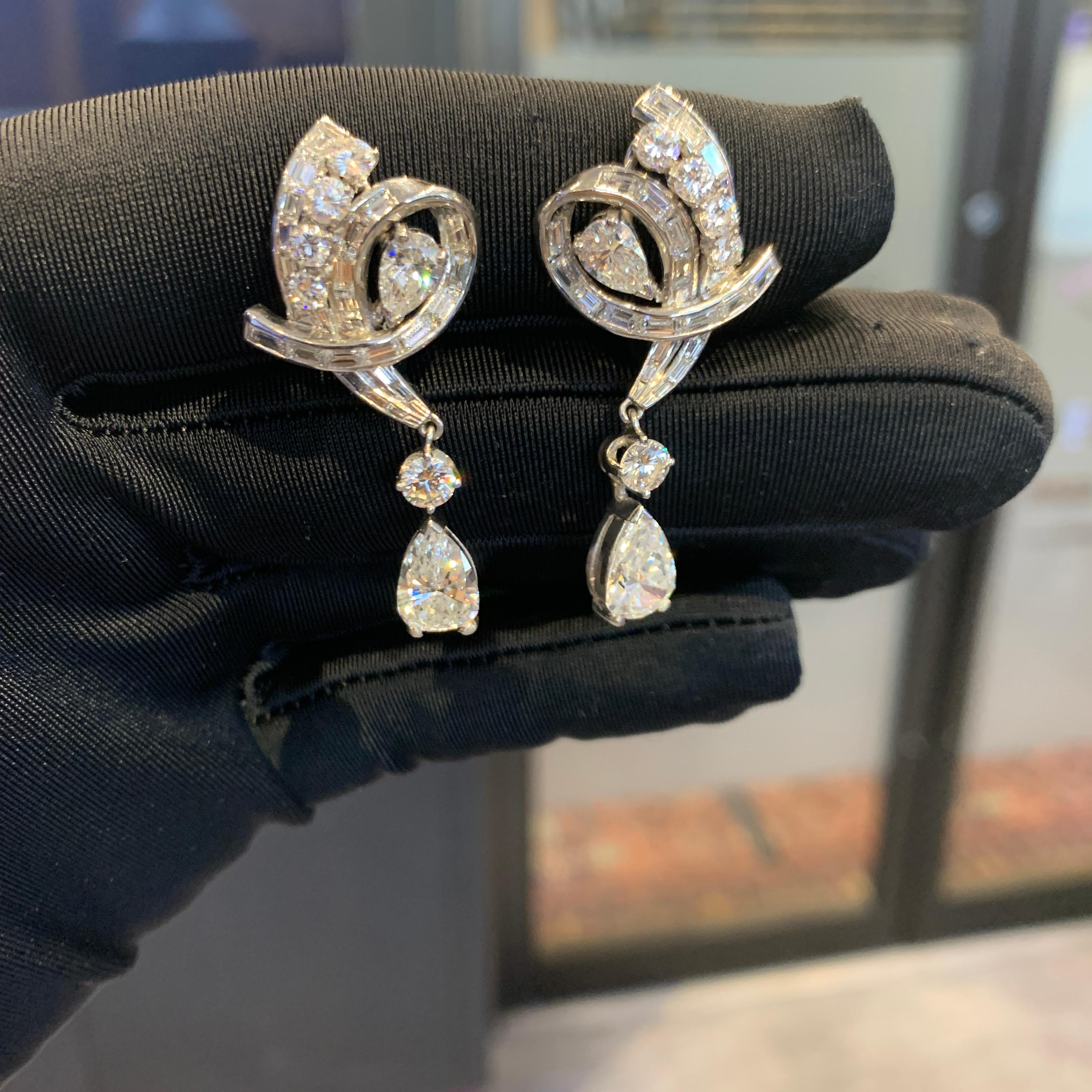 Vintage Certified Pear Shaped Diamond Earrings For Sale 3