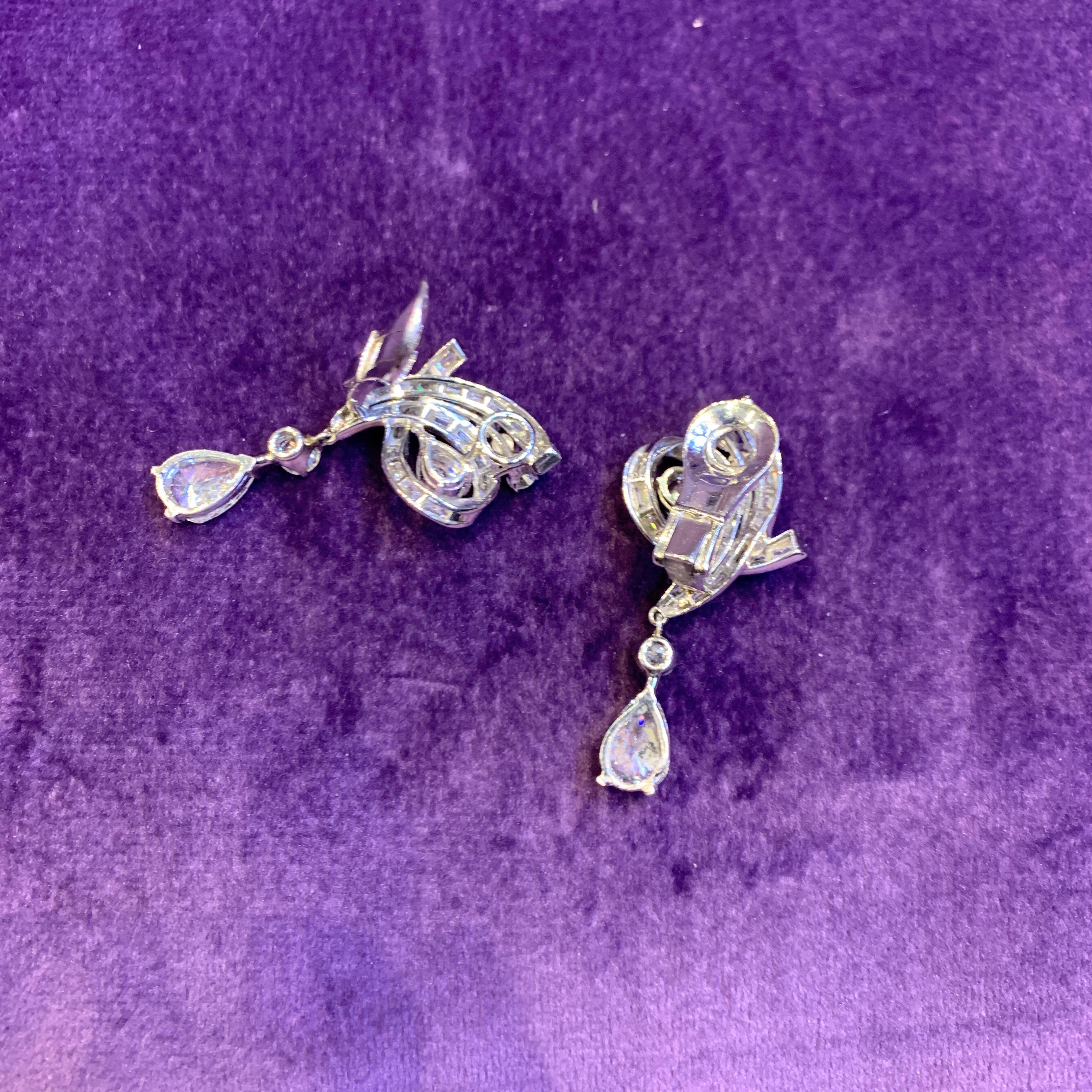 Vintage Certified Pear Shaped Diamond Earrings For Sale 4