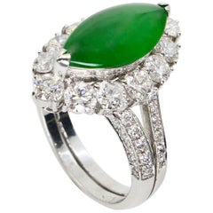 Vintage Certified Type A Jadeite Jade Diamond Cocktail Ring Imperial Green Color