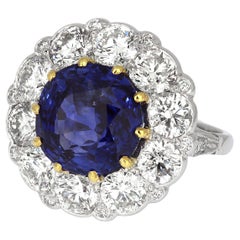 Vintage Certified Vivid Blue Sapphire 10 Cts, Natural Unheated & Diamond Ring