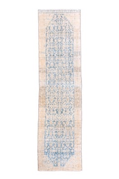 Vintage Cerulean Blue Malayer Runner with a Herati Design