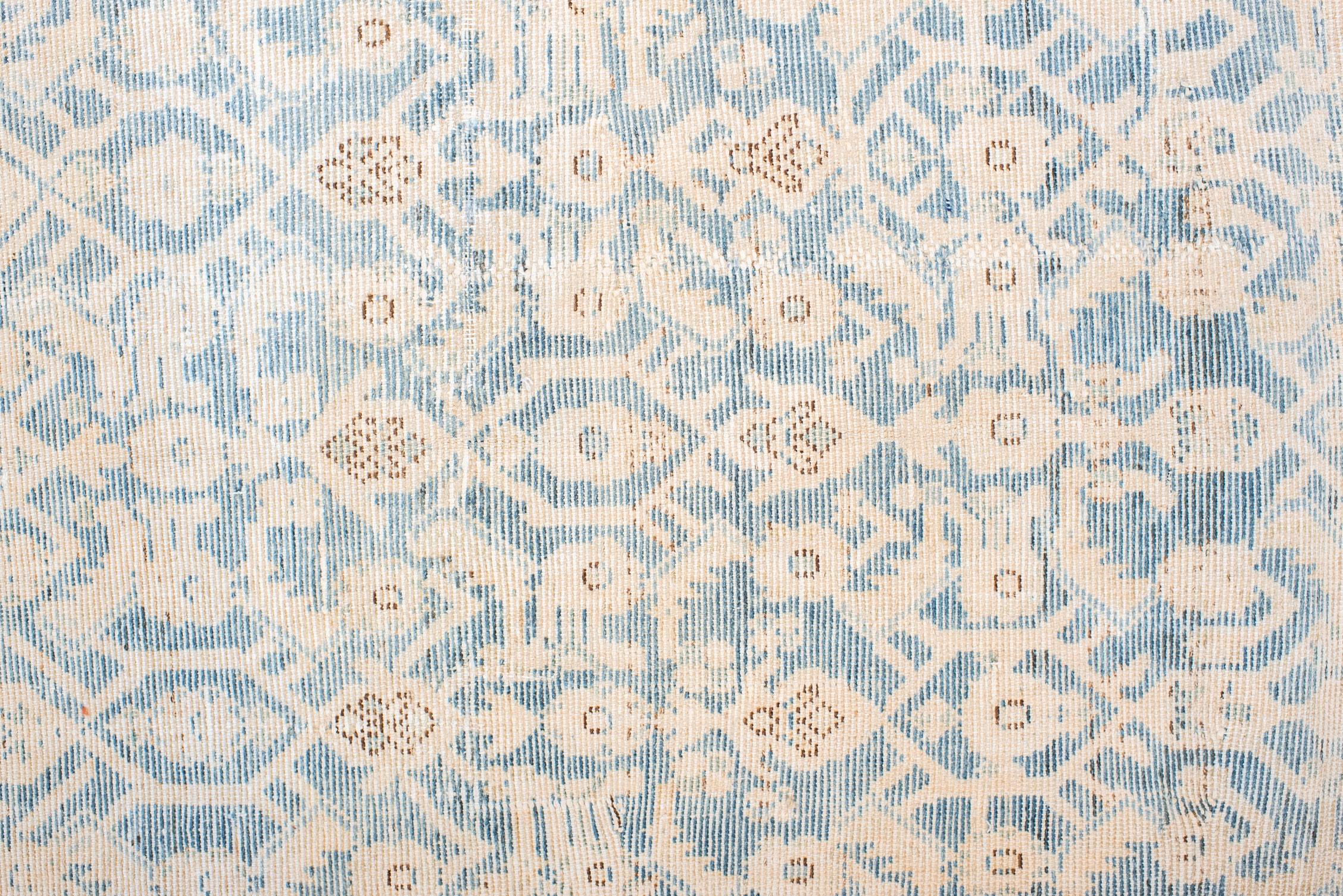 Noué à la main Chemin de table vintage bleu céruléen Malayer avec un design Herati en vente