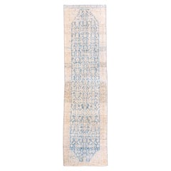 Vintage Cerulean Blue Malayer Runner with a Herati Design