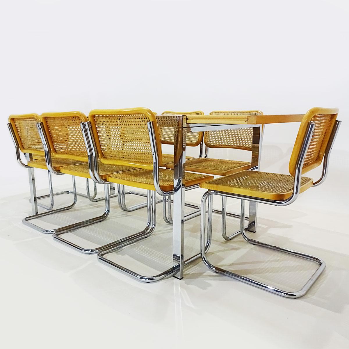 Vintage Cesca Dining Set with Extending Table and 8 Marcel Breuer Design Chairs In Good Condition In Highclere, Newbury