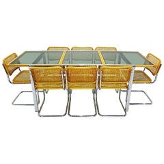 Vintage Cesca Dining Set with Extending Table and 8 Marcel Breuer Design Chairs
