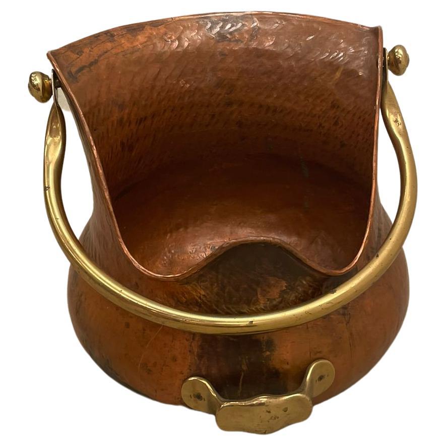 Vintage Copper and Brass Basket  For Sale
