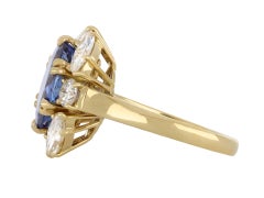 Vintage Ceylon Sapphire and Diamond Cluster Ring, circa 1970