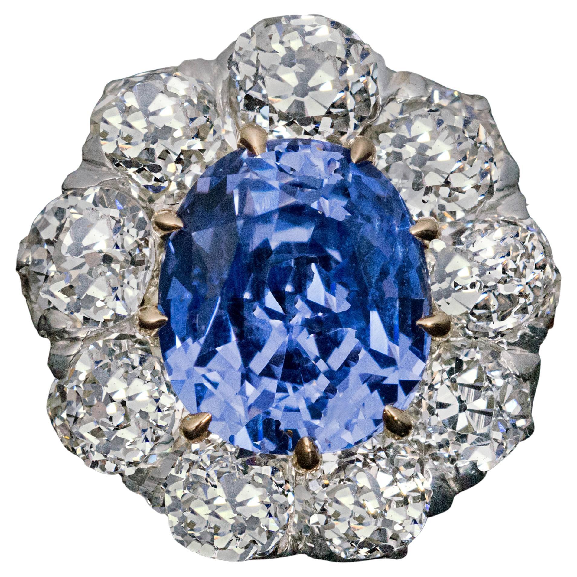 Vintage Ceylon Sapphire Diamond Engagement Ring