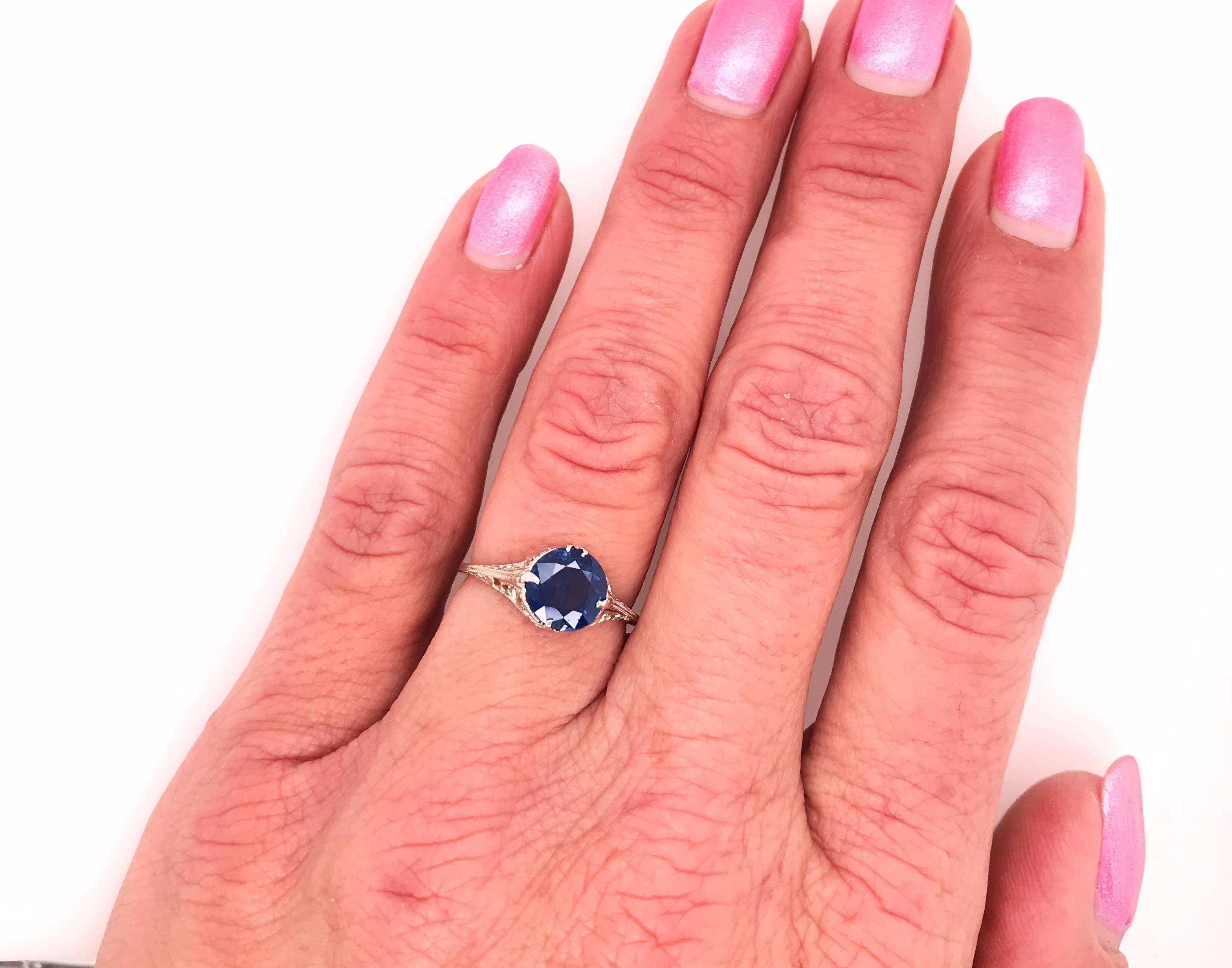 Vintage Ceylon Saphir Solitär Verlobungsring 1,80 Karat Antik Deco 14K 1