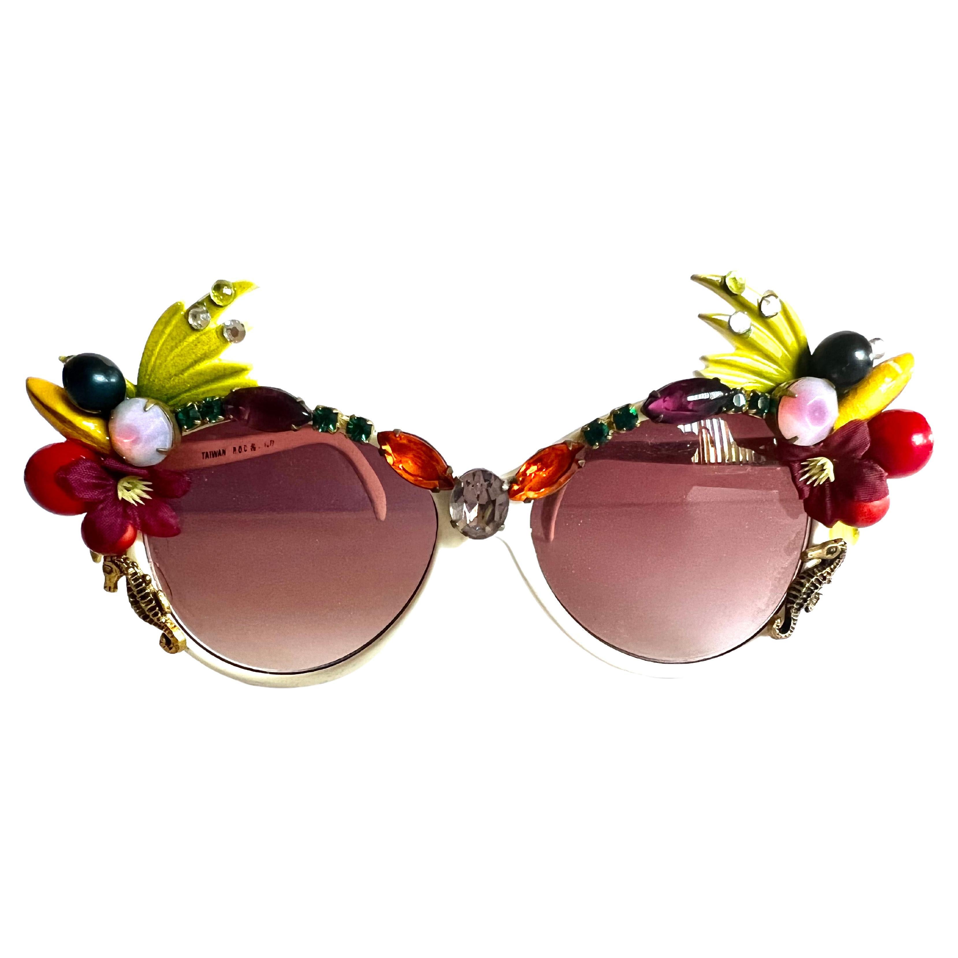 Vintage Cha-Cha Tropical Fruit Rhinestone Sunglasses 