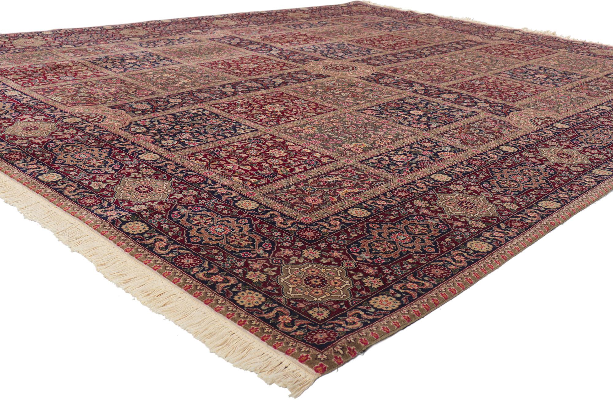 76846 Vintage Pakistan Garden Rug, 07'10 x 09'11.
Emanating a timeless design and beguiling beauty in saturated colors, this hand knotted wool vintage Persian style Pakistan rug is poised to impress. The intricate Chahar Bagh design and rich color