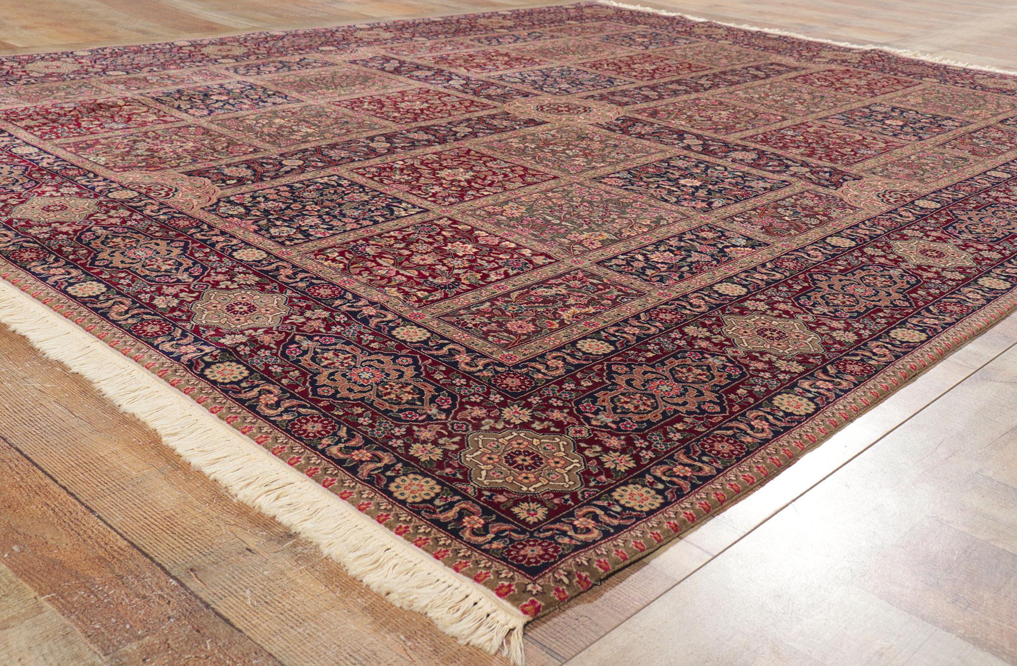 Vintage Persian Style Chaharbagh Garden Rug In Good Condition For Sale In Dallas, TX