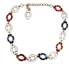 Vintage Chain Belt 70s Mod Red White Blue Enamel