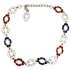 Vintage Chain Belt 70s Mod Red White Blue Enamel