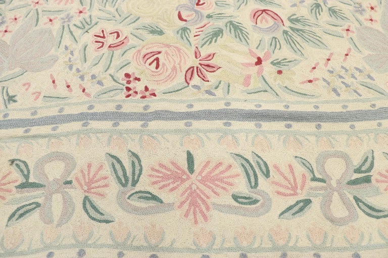 Vintage Chain Stitch Floral Area Rug with French Aubusson Chintz Style ...