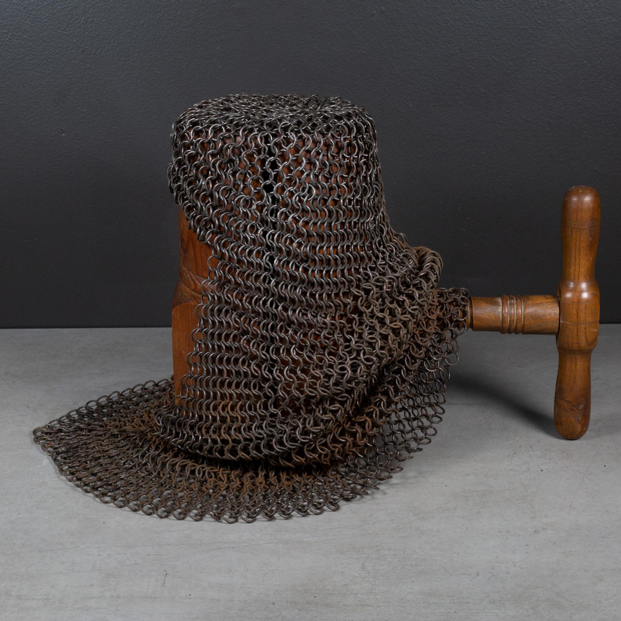 ﻿ABOUT

A vintage chainmail head cover.  Hat block not included.

    CREATOR Unknown.
    DATE OF MANUFACTURE 20th c.
    MATERIALS AND TECHNIQUES Metal.
    CONDITION Good. Wear consistent with age and use. No breaks. Rust in some areas.
   