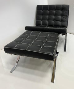 Vintage Chair and Ottoman Set in Mies Van der Rohe Barcelona Chair Style