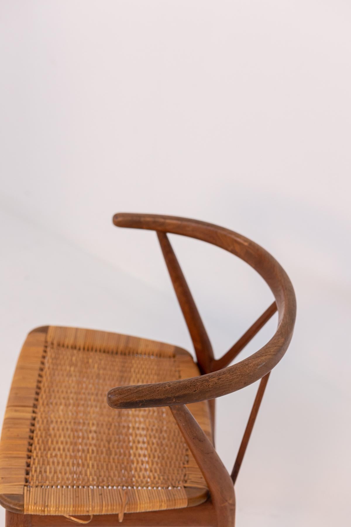 Henning Kjærnulf Vintage Chair in Wood and Wicker for Bruno Hansen, 1963 4