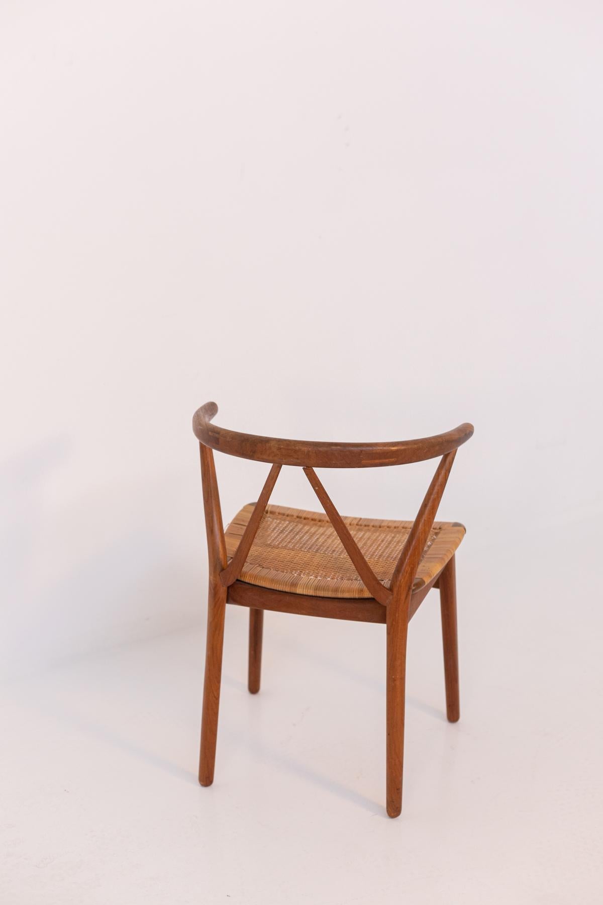 Henning Kjærnulf Vintage Chair in Wood and Wicker for Bruno Hansen, 1963 5